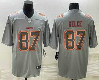 Mens Kansas City Chiefs #87 Travis Kelce Gray Atmosphere Fashion Stitched Jersey